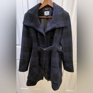 Worthington Navy/Black Plaid Double Breasted Coat
